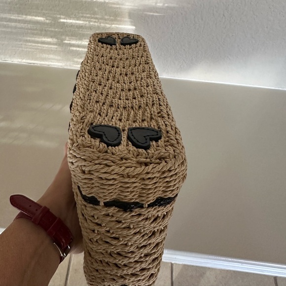 Brighton Wendy Tan/Blk Woven Jute With Chocolate Leather Shoulder Bag H70224 EUC - Picture 5 of 15